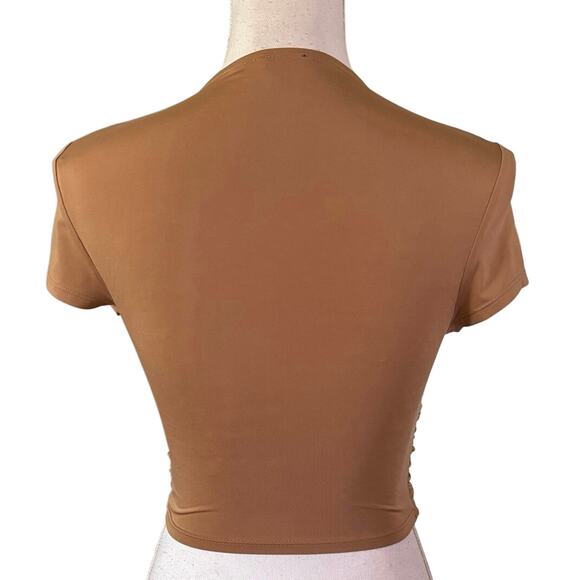 Express Size XS Body Contour Twist Knot Front Crop Top Tan - Picture 2 of 3